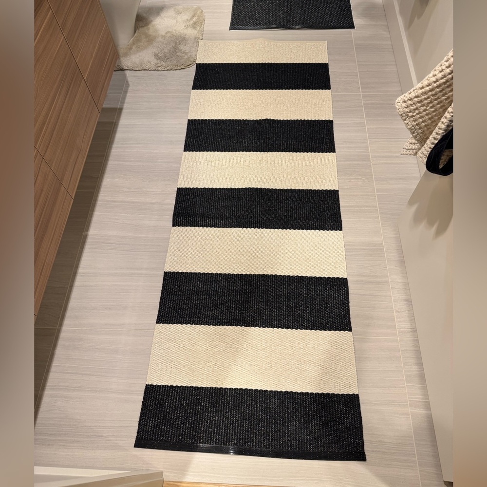 Pappelina Black and White Striped Bath Mat